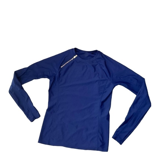 Mott50 UPF50+ long sleeve navy rash guard top size medium gold shoulder zipper - Picture 5 of 13